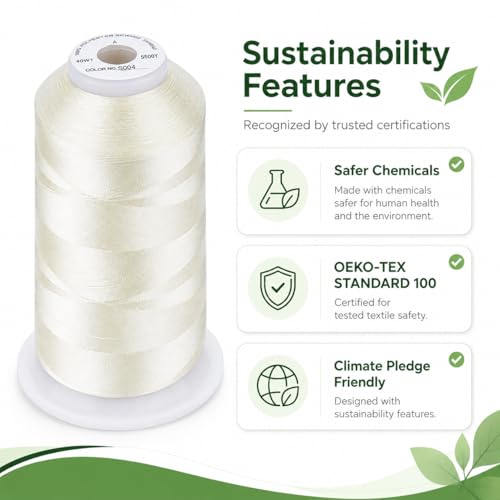 Image of Simthread 5000M 40WT Polyester Embroidery Thread, Marshmallow S004 | 5000M 40WT polyester thread feeds smoothly for machine embroidery, monograms, logos, patches and quilting.