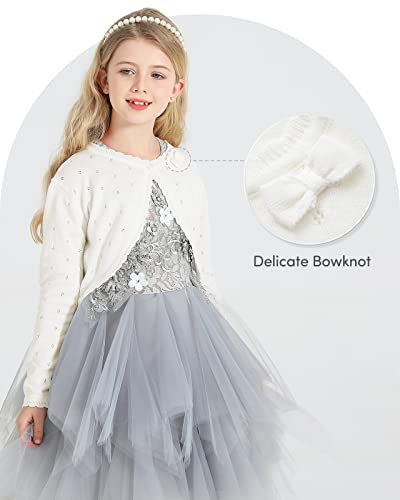 Adorel Mädchen Cardigan Festlich Langarm Rundhalsauschnitt Bolero Strickjacke Cremeweiß 4-5 Jahre (Herstellergröße 110)