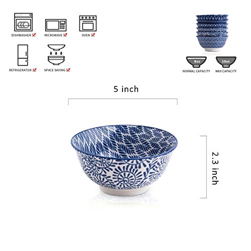 Selamica Porcelain 11Oz Cereal Bowl Set - Set Of 6, Soup Bowls, Ceramic Bowls For Dessert, Ice Cream, Vintage Blue #TOP1