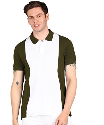 Image of Urbano Fashion Men's Colour-Block Slim Fit Half Sleeve Cotton Polo T-Shirt