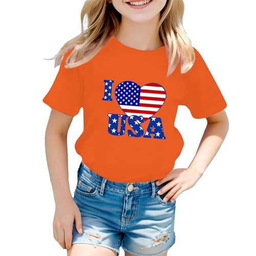 Boys Girls 4th of July American Flag Patriotic Cotton Tshirt Kids Independence Day Tops Short Sleeve Girls Summer Shirts4