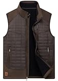 Vcansion Men's Puffer Vest Lightweight Golf Softshell Vest Windproof Sleeveless Jacket for Hiking Runing Causal Coffee US 2XL