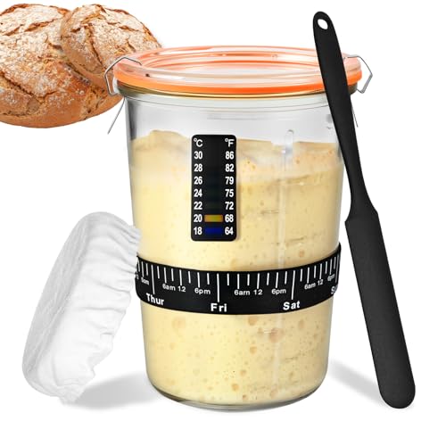 TKVAZK Sourdough Starter Jar, Thicken Glass Sourdough Jar Wide Mouth 27 Oz - image 1