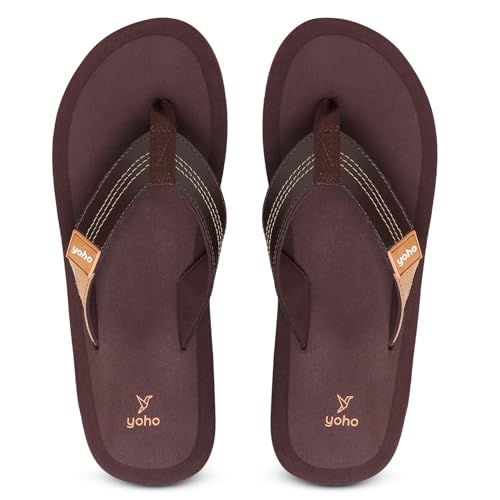 YOHO Snooze Orthopedic Slippers for Men | Soft Footpharma Footbed | Stylish Lightweight Flip Flops | Anti-Skid Chappals for Everyday & Comfort | Brown - UK 6