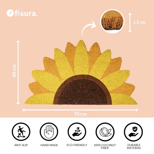 Fisura, “Sunflower” Coir Door Mat, Dirt Trapper Doormat with Non-Slip PVC Backing - Image 3