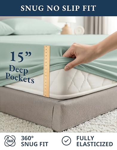 Image of LANE LINEN 100% Organic Cotton Twin Bed Sheet Set, Soft & Comfy Low Pill Fade Resistant Machine Wash Reinforsed French Seam Sustainably Produced Eco Friendly Sabanas Twin- Cool Blue