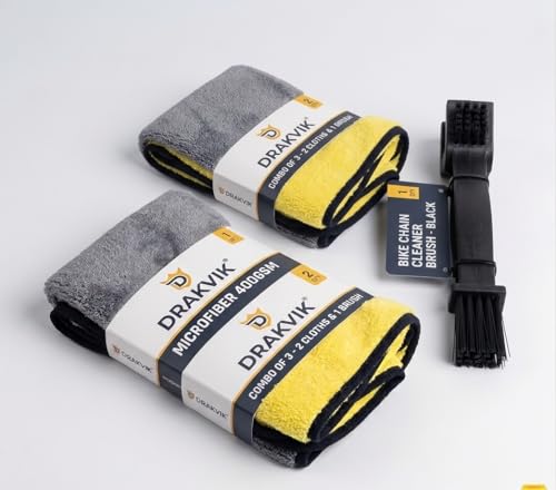 Image of Bike Chain Cleaner Brush Qty 1 with Premium 400 GSM Microfiber Cloth (40x30 cm) Qty 2 Combo | Motorcycle Cleaning Kit for Chain Maintenance, Bike Detailing, Touring, (Pack of 3)