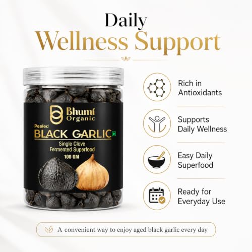 Image of Bhumi Organic Peeled Black Garlic Single Clove 100 gm | Fermented Superfood, Ready to Use