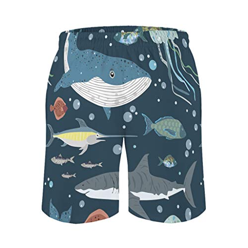 Ktewqmp Zomerzwembroek met haiwalvis en kwallen voor mannen, zwembroek met zakken Hawaïaans - Image 4