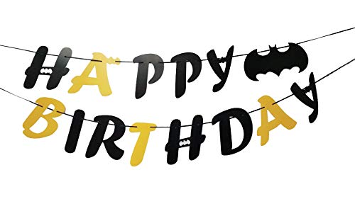 E&L Black and Gold Batman Happy Birthday Banner, Batman Party Supplies, Batman Themed Party Decorations Kit, Birthday Party Supplies, Batman Happy Birthday Banner