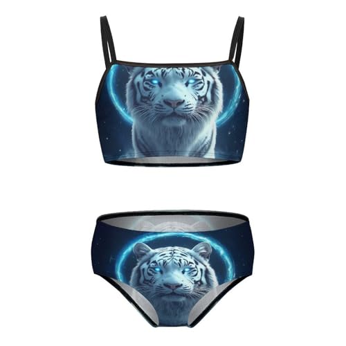 White Tiger Girls Swimsuits Two Piece Bikini Sets Beach Sport Swimwear Bathing Suit