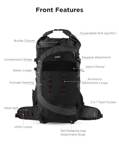 Image of CarryPro NOMAD 65L+ Travel Backpack Large Capacity Hiking & Travel Rucksack Durable Water Resistant Multi Compartment Trekking Bag with Padded Shoulder & Back Support