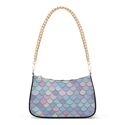 Colorful Mermaid Scales Print Shoulder Purses for Women Classic Formal Purse Hobo Art Designer Handbag Zipper Closure