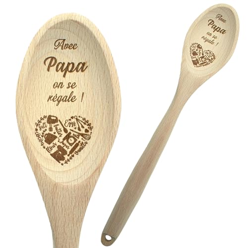 Ernestine - Cuchara de madera personalizada con texto - regalo papá cocina - regalo papá cumpleaños Navidad Día del padre - utensilio cocina madera natural grabado - fiesta papas espátula de madera