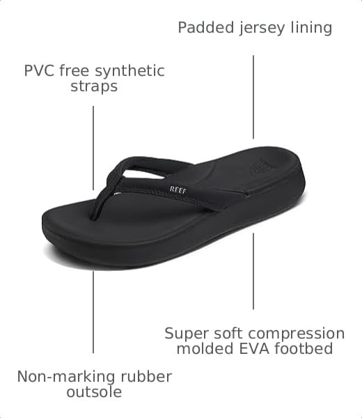 Reef Cushion Cloud Womens Flip Flop, Super Soft Molded Footbed, Arch Support, Black, 11 - image 3