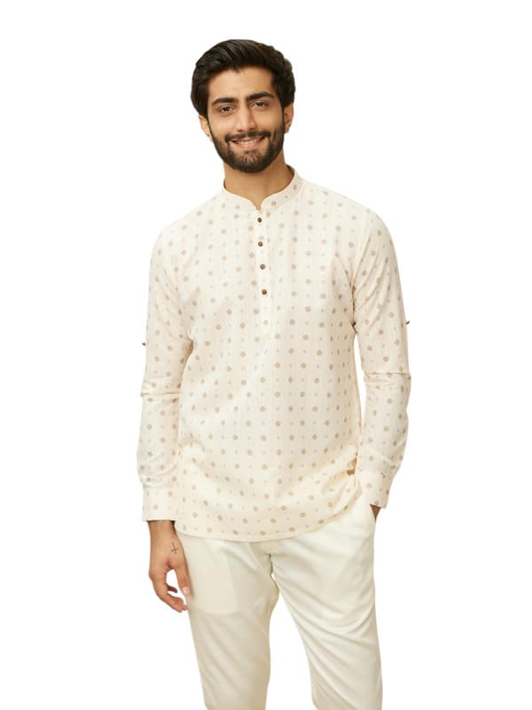manyavar Men's Viscose Blend Printed Casual Short Kurta (1pc)-picture-18