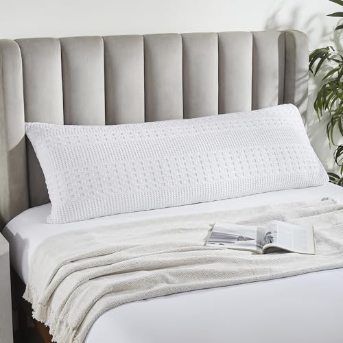 VHC Brands Waffle Weave White Body Pillow Cover 20x54, Decorative Throw Pillow Cover/Sham, Boho Farmhouse Bedroom Decor