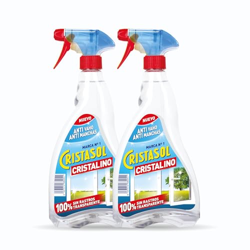 Cristasol, Cristalino Limpia Cristales Líquido en Spray, Para Limpieza de Ventanas, Espejos y Superficies de Vidrio o Cristal Sin Dejar Rastros o Marcas, Fragancia Clásica, Pack de 2 x 750 ml