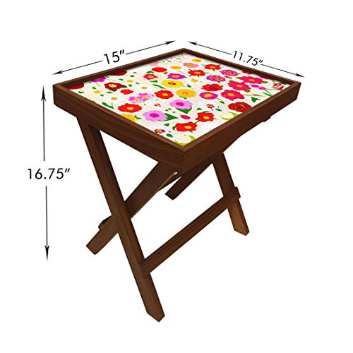 Image of Nutcase Designer Teak Wood Side Table Folding Wooden Bedside Coffee Outdoor Picnic Table - Sweet Florals