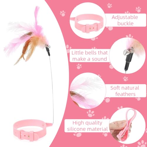 Image of Qpets Cat Toys, Cat Feather Collar with Teasing Toy, Adjustable Cat Collar Stylish Design Cat Interactive Toys, Elastic Toys for Kittens Funny Cat Playing Toys for Indoor (1Pcs, 20-32CM)