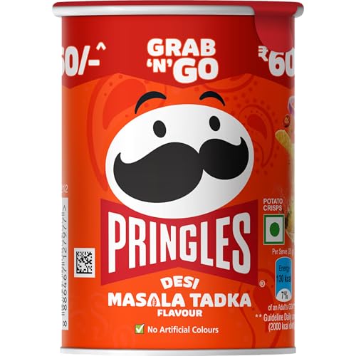 Image of Pringles Desi Masala Tadka | Potato Chips | Desi Masala Flavoured Potato Chips | Crispy Snack | Crunchy Snack for Movies, Games & More | On-the-Go Can | 40g