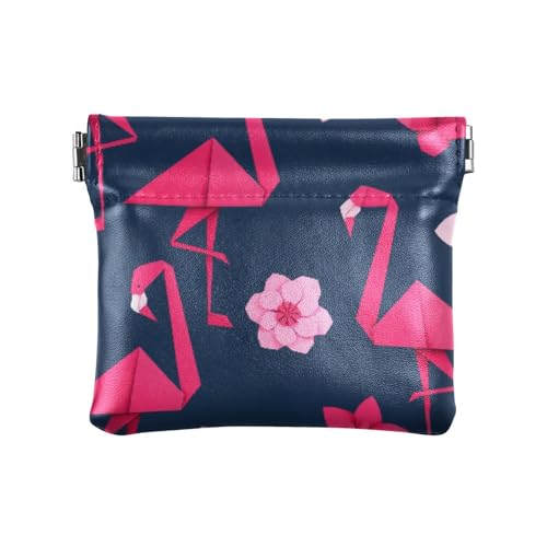 Flamingo Tropical Flowers Coin Purse Leather Pouch Change Purse, Squeeze Coin Pouch for Cards, Keys & Lipsticks, Unisex
