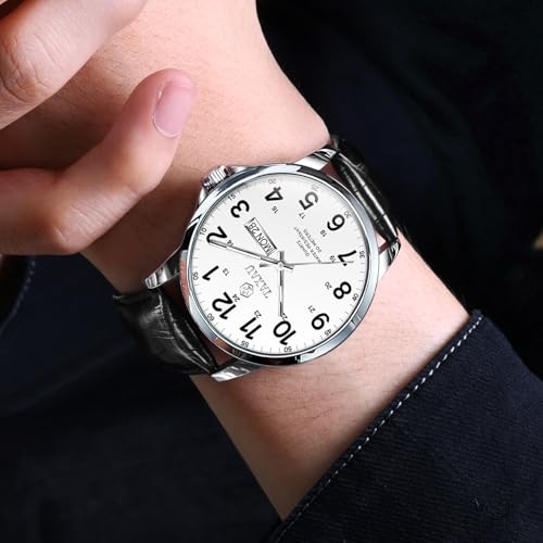 Men’s Dress Watches Waterproof Analog Leather Watch with Day Date Large Arabic Numerals Fashion Casual Classic Man Wrist Watch Brown/Black Band Easy Read Relojes para Hombres2