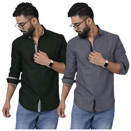 Image of Pinkmint Shirt for Men Cotton Soild Shirt & Spread Collar Long Sleeve Shirt Formal, Travelling