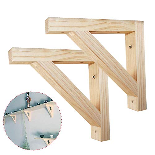 KaDz Soporte triangular de madera maciza (2 piezas), soporte de estante montado...