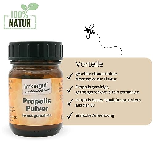 Propolis Pulver | Propolis fein gemahlen und sorgfältig gesiebt | Gefriergetrocknet | Qualität vom Imker | 20g im Schraubglas | Imkergut