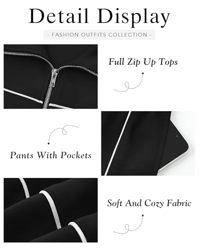 Image of BTFBM Women's Two Piece Tracksuit Fall 2026 Long Sleeve Zip Up Sweatshirt Long Pants Outfits Jogger Sweatsuit Sets