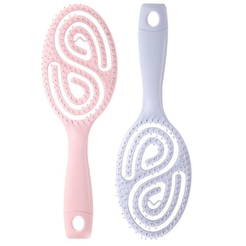 2 Pcs Detangling Hair Brush, Detangle Brush with Flexible Soft Bristles for Women Men, No-Tangle Hairbrush for Curly, Straight, Wet & Dry Hair - Easily Through Tangles Head Massaging (Pink+Purple)