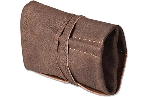 Preisvergleich Produktbild Woodland® Hochwertiges Lederetui für Tabakspfeifen und Zubehör aus weichem, naturbelassenem Büffelleder in Dunkelbraun / Taupe