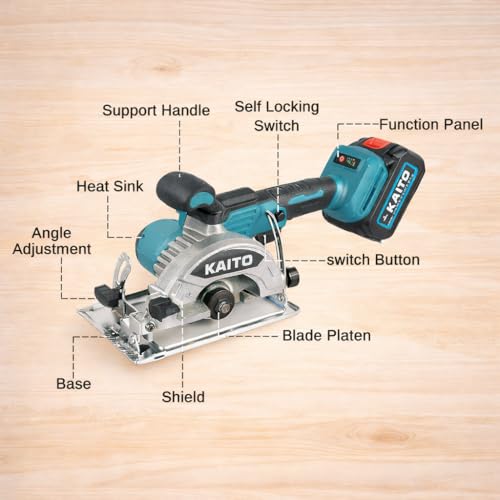 Image of KAITO 5 Inch Cordless Circular Saw (48V) | Brushless Motor Marble & Tile Cutter | 3000 RPM Portable Electric Saw | Wood, Metal, Ceramic Cutting Tool with 2 Batteries & Charger