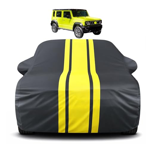 Image of Auto Hub Car Cover Compatible with Maruti jimny with Mirror Pocket, Soft Cotton Lining, jimny Car Cover Waterproof - Yellow-Black