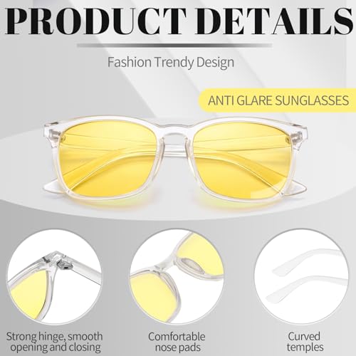 Image of Polarized Sunglasses for Women Men Night Vision Glasses Anti Glare | Yellow Anti Glare UV400 Lens, Lightweight Square Frame, for Day Night Use, Driving, Fishing, Cycling, Traveling