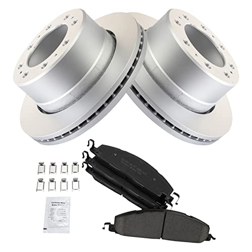 Image of TRQ Rear Brake Pad & Rotor Kit Ceramic Vented Premium G-Coated Compatible with 2009-2010 Dodge Ram 2500, 3500 2012 Ram 1500 2011-2018 2500 3500