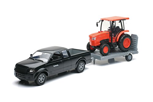 Newray Truck and Trailer With Kubota L6060 Farm Tractor 1/18 Scale Collectible Model Vehicle Set