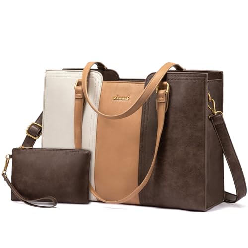 Image of LOVEVOOK Laptop Bag for Women - Waterproof Work Bag for Women & Vintage Laptop Tote Purse with Wristlet