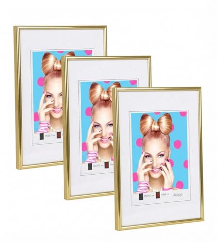KM FOTO 3er 5er Set Photo Style Set Bilderrahmen Wanddeko Collage Poster Kunststoff Rahmen: Farbe: 3er Pack Gold | Format: 50x70