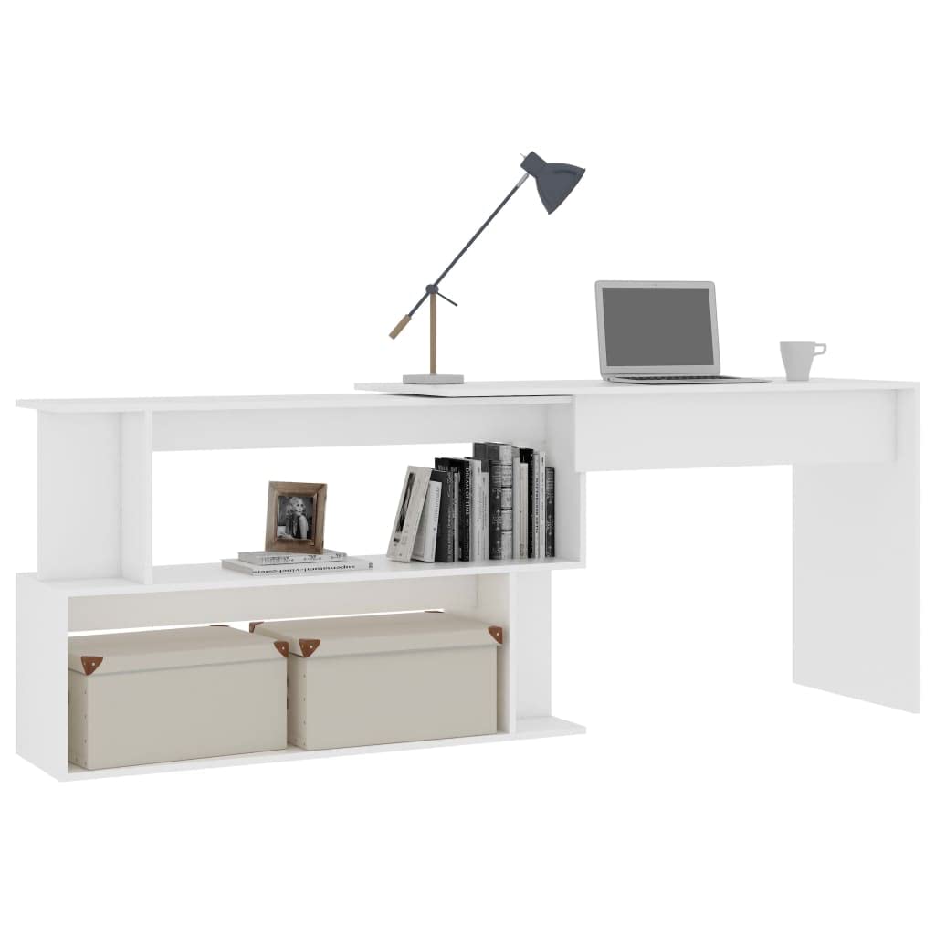 Scrivania angolare in legno bianco, 200 x 50 x 76 cm, girevole, con vano portaoggetti, scrivania per computer, scrivania da gaming, tavolo da ufficio, piano da scrivania per studio e home