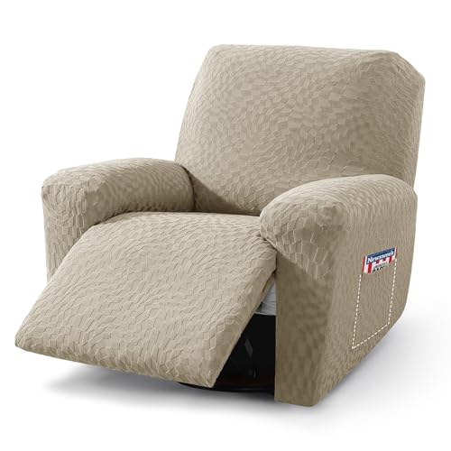 Image of 2026 Stretch Oversized Recliner Cover 3-Piece (36 inch-46 inch) Super Soft XL-Recliner Chair Covers with Big Pocket & Anti Slip Ties Stay in Place, Lazy Boy Reclining Slipcover Durable Washable, Khaki