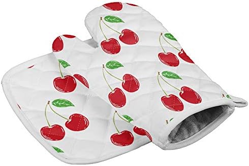Chic Decor Home Set of Oven Mitt and Pot Holder Sweet Red Cherry Kitchen Mittens Heat Resistance Non-Slip Surface for Kitchen BBQ Cooking Baking Grilling,Cartoon Fruit