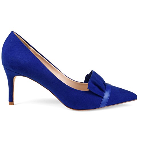 Brinley Co. Womens Mica Faux Suede Pointed Toe Ruffle Skinny Heels Blue, 8.5 Regular US