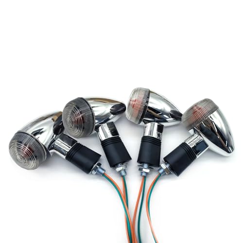 Image of Universal 4pcs Motorcycle Turn Signals Chrome Bullet Front Rear Lights Compatible with Harley Honda Suzuki Yamaha Kawasaki Motorcycle Bobber Chopper(White shell)