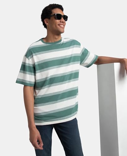 Image of Jockey UM24 Men's Super Combed Cotton Rich Striped Oversized T-Shirt