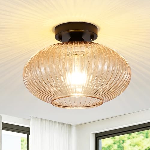 Glass Semi Flush Ceiling Light - 12" Vintage Mid Century