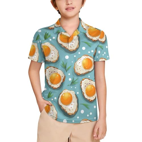 Boys' Classic Polo Shirts Short Sleeve Moisture-Wicking Golf & Tennis Shirts for Youth Teens Cute Fried Egg
