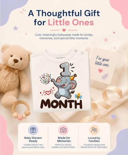 Image of ARVESA 1 Month Baby Milestone Jumpsuit for Baby Boy and Baby Girl Cotton 0-12 Months Design No 1793-1 Month