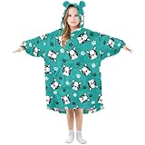 mnsruu coperta indossabile per bambini con cappuccio boston terrier cucciolo coperta oversize con tasche per ragazze ragazzi, morbida e calda felpa coperta, #01, s